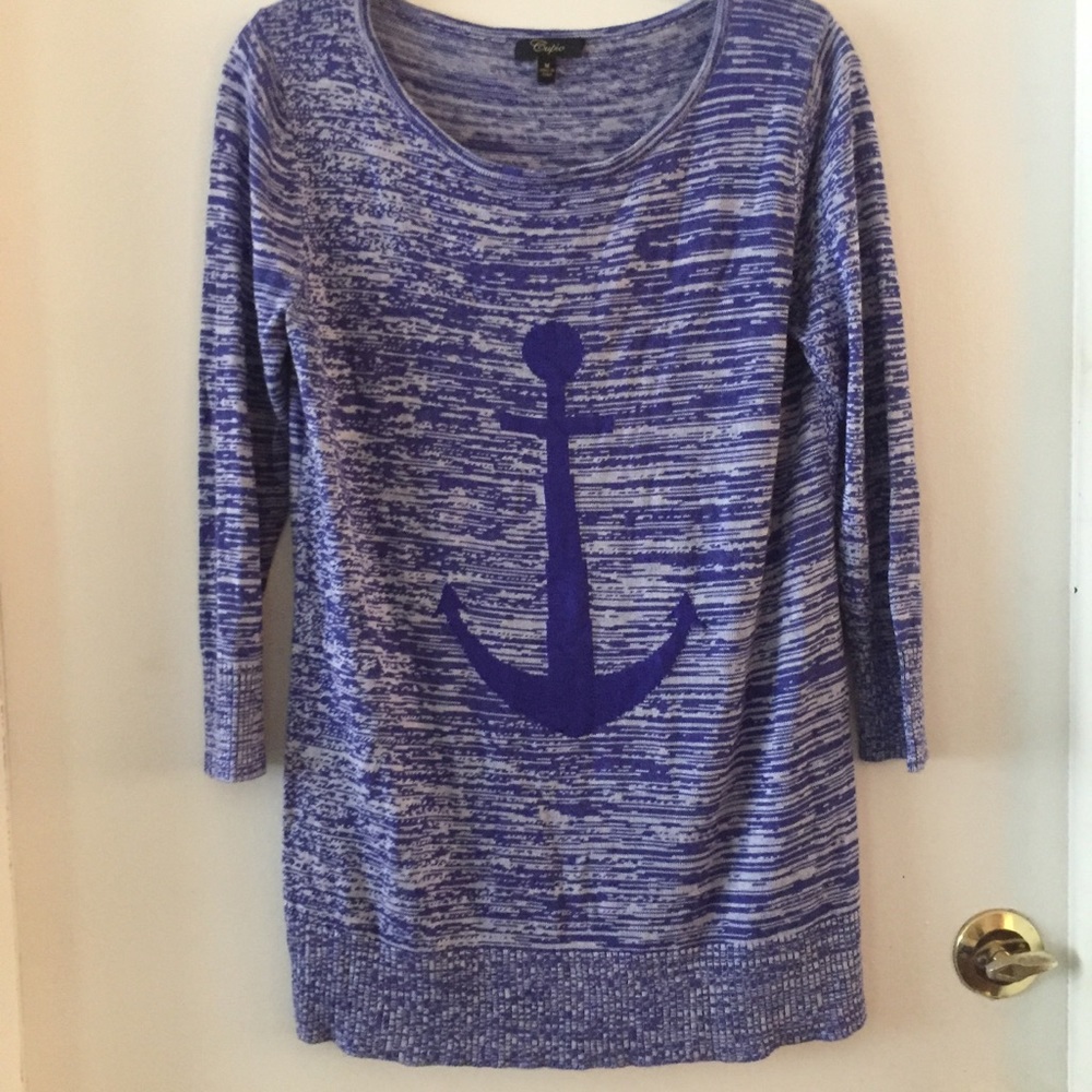 Cupio Purple Tunic Anchor Nautical Scoop Neck Med